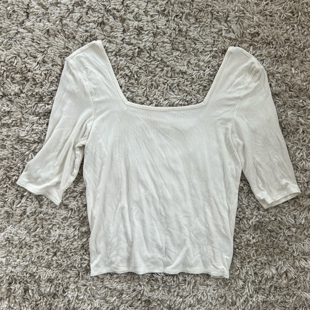American Eagle Outfitters White Ribbed Short Sleeve Top